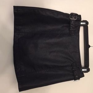 Black leather mini skirt